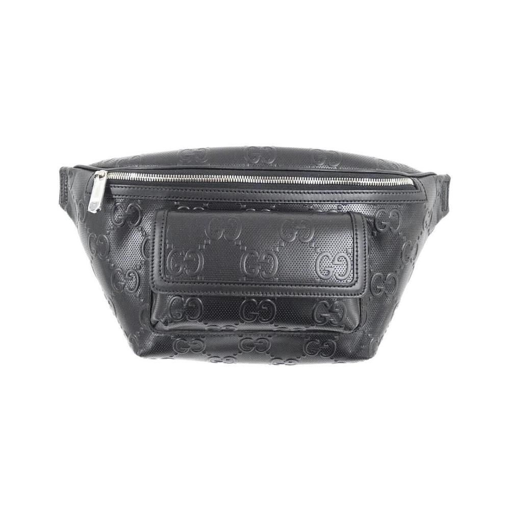 Gucci Waist Bag GG Embossed Leather Black Silver Hardware